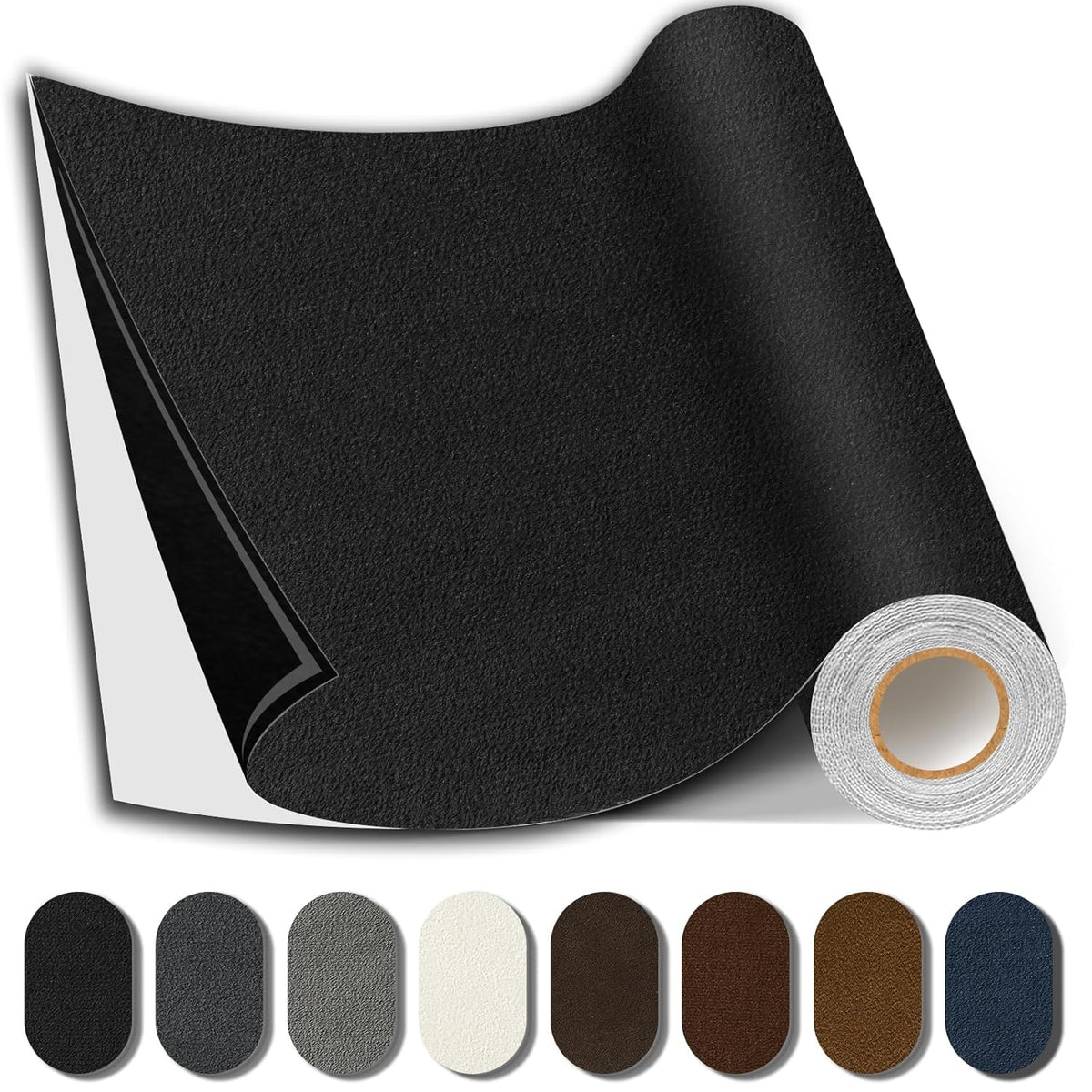 Suede Repair Patch, 17X158 Inch Fabric Large Repair Tape, Self-Adhesive Patches for Furniture, Sofa, Car Interior, Shoes, Hand Bag, Clothing (Black, 17X158 Inch)