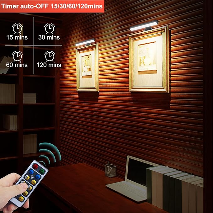 Wall Picture Lights with Remote, Dimmable Painting Light Battery Powered with 3