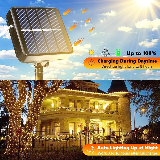 Joomer Solar Fairy Lights, 2-Pack Total 80FT 240LED Solar String Lights Outdoor Waterproof 8 Lighting Modes for Patio Fence Party Garden Yard Home Holiday Tree Outdoor Decoration (Warm White)
