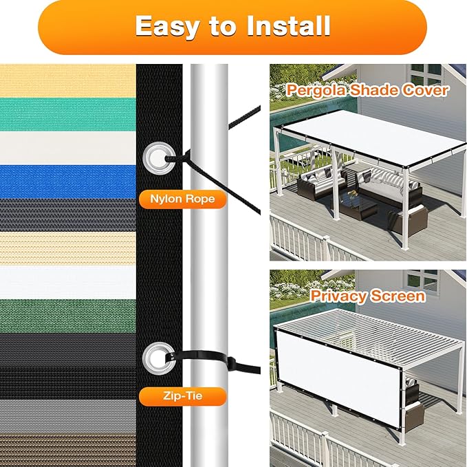 Artpuch Outdoor Pergola Shade Cover 5' X 11' Sun Shade Cloth with Grommets, 90% UV Protection Canopy Patio Privacy Screen (Customized Available) GN107, White