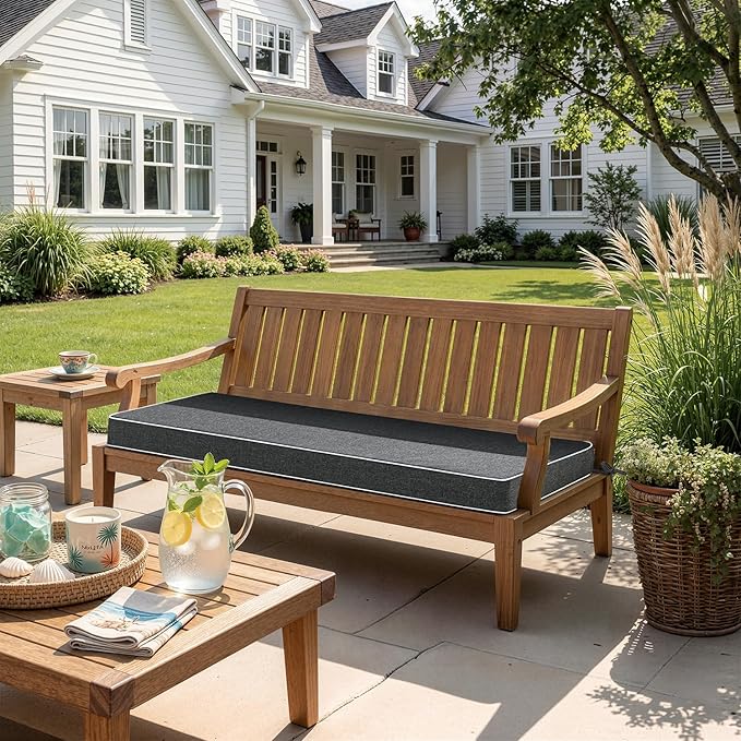 MIULEE Dark Grey Outdoor Bench Cushion Set of 1, 48x18x3 Inch Waterproof Patio Seat Cushions for Swing and Outdoor Furniture Couch Sofa, 3 Year Color Fastness High Density Foam with Adjustable Ties