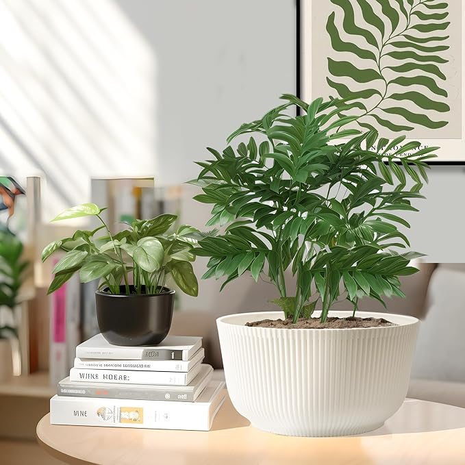 T4U 12 Inch Self Watering Pots for Indoor Plants, 2 Pack Large Plant Pots, Self Watering Planter for Indoor Plants, Durable Plastic Pots (2 Pack,12", White)
