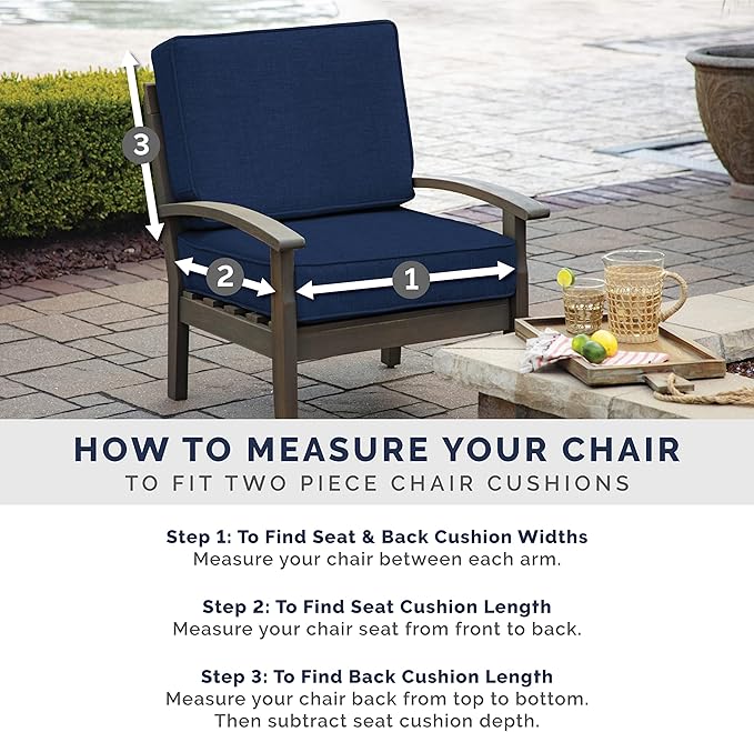 Arden Foam Outdoor Dining Chair Cushion, 20 x 44, Premium High-Density Foam, Never Flattens, Weather-Proof for Outdoor Chairs, Sapphire Blue Leala