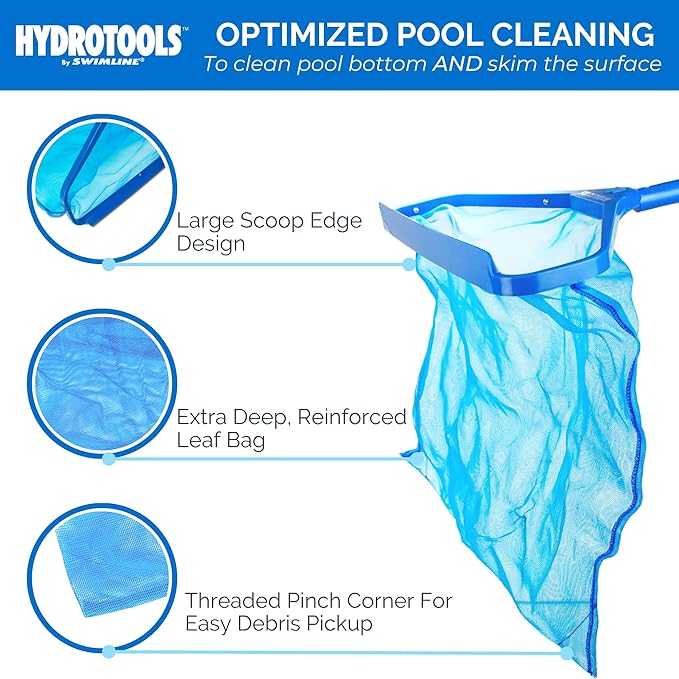 SWIMLINE HYDROTOOLS 8030 Leaf Net For Inground Above Ground Pool Pond | Extra Large Skimmer Net Cleaning Tool Ultra Fine Deep Mesh Bag | Durable Introductory Aluminum Frame | For Debris Bugs Pickup