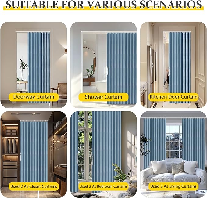 AJAZZ 100% Blackout Accordion Doors Interior Magnetic Door Curtain Closet Door