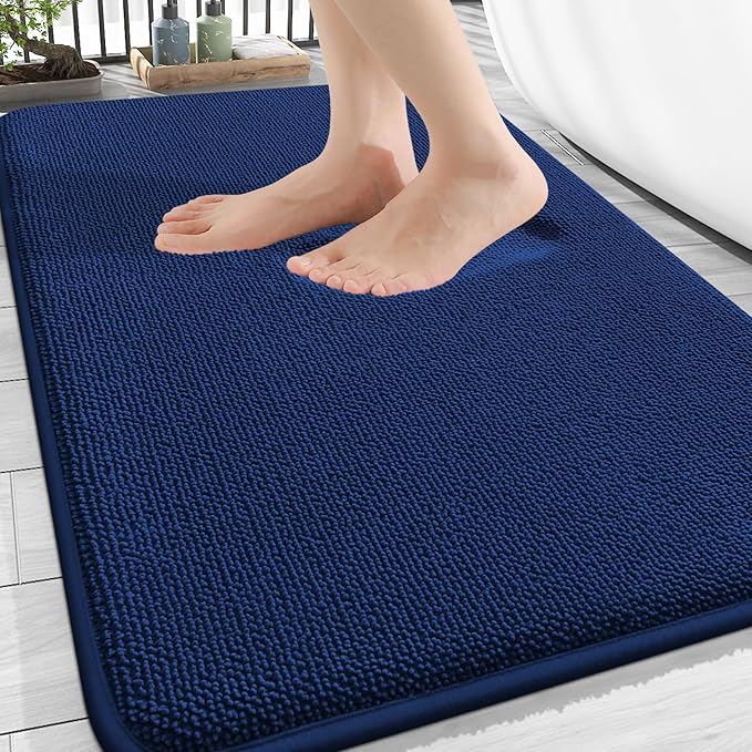 OLANLY Thick Memory Foam Bath Mat Rug 30x20, Extra Soft Absorbent Bathroom Rug, Quick Dry Bath Mats, Non-Slip, Machine Washable Carpet for Bathroom, Tub and Shower, Home Decor Accessories, Navy