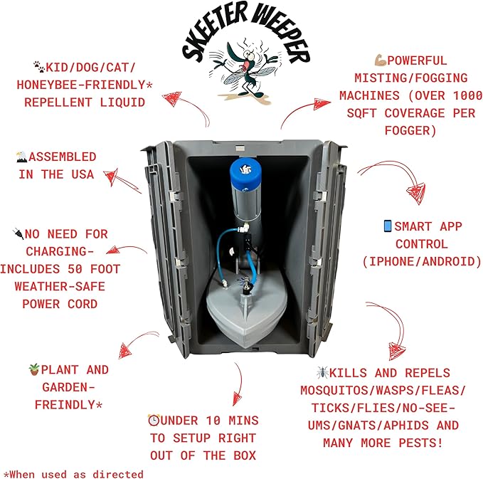 Skeeter Weeper® Smart Pest Control Fogging/Misting System and Premium Natural Misting Solution Bottle (Concentrate)