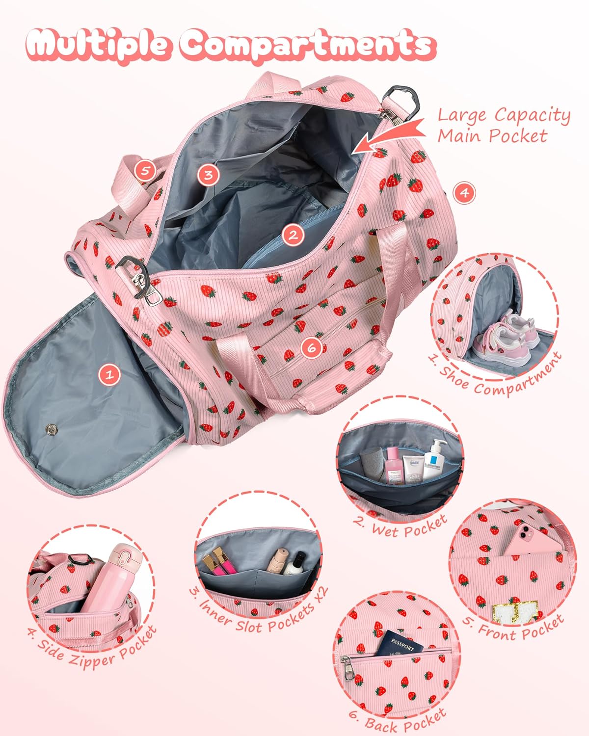 Skiennix Dance Bag - Personalized Girls Gym Duffel with Shoe Compartment & Makeup Pouch | Perfect Gift for 8-Year-Olds