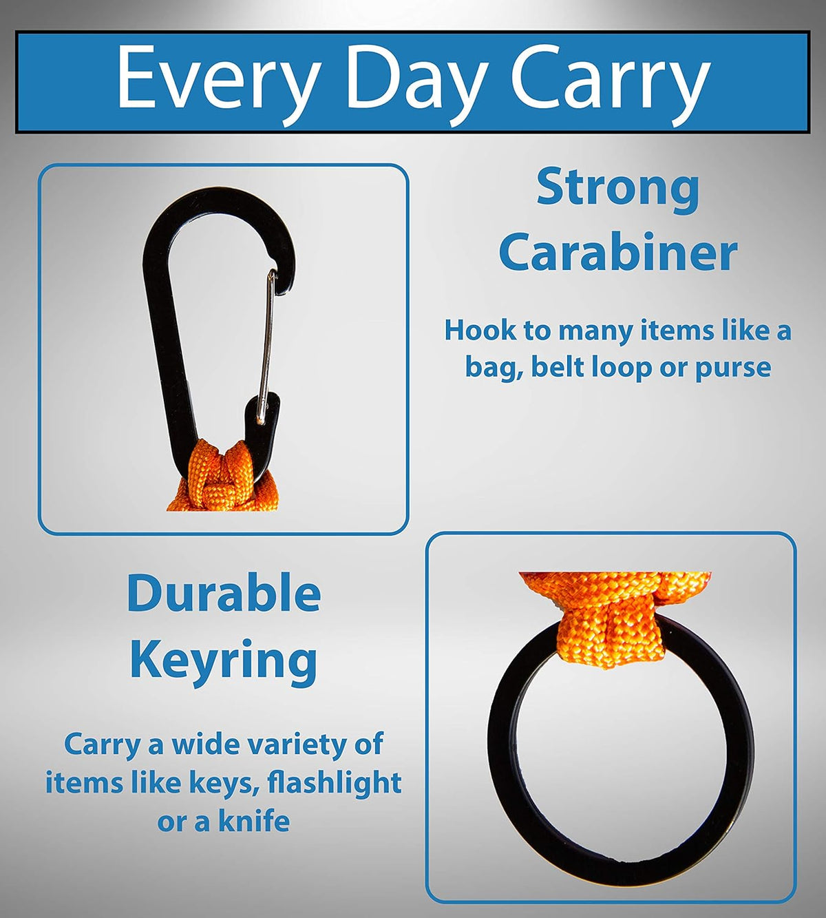 Paracord Lanyard Keychain with Carabiner Hook and Key ring