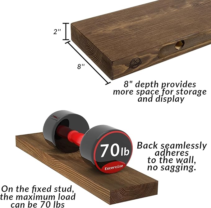 36 Inch Floating Shelves, 8-Inch Deep High-End Solid Wood Long Floating Shelves