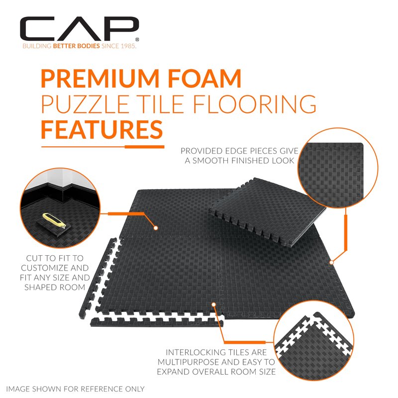 CAP Barbell 1/2-Inch Interlocking EVA Foam Exercise Puzzle Mat Home Gym Flooring - 2 Pack | 24" x 24" x 1/2" | Tatami Pattern - Blue