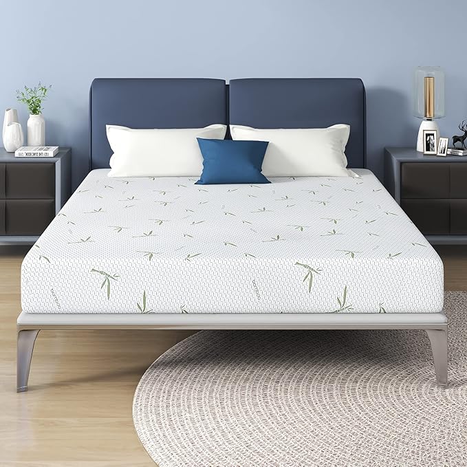 IULULU King Mattress,10 Inch Memory Foam Mattress in a Box with Breathable Bamboo Cover,Green Tea King Size Made USA for Cool Sleep & Pressure Relief,Medium Firm,CertiPUR-US Certified,(DM-10K-MAT)