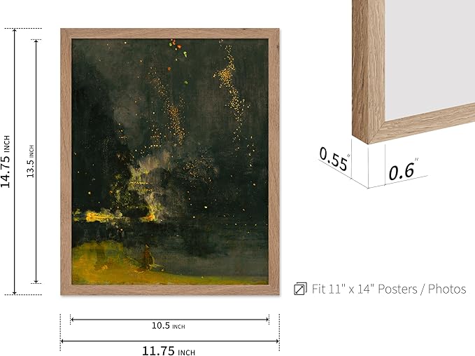 Poster Master Vintage Nocturne in Black and Gold Painting Poster - Retro The Falling Rocket Print - Abstract Art - Moody Art - Landscape Art - Office or Living Room Decor, 11x14 Beige Framed