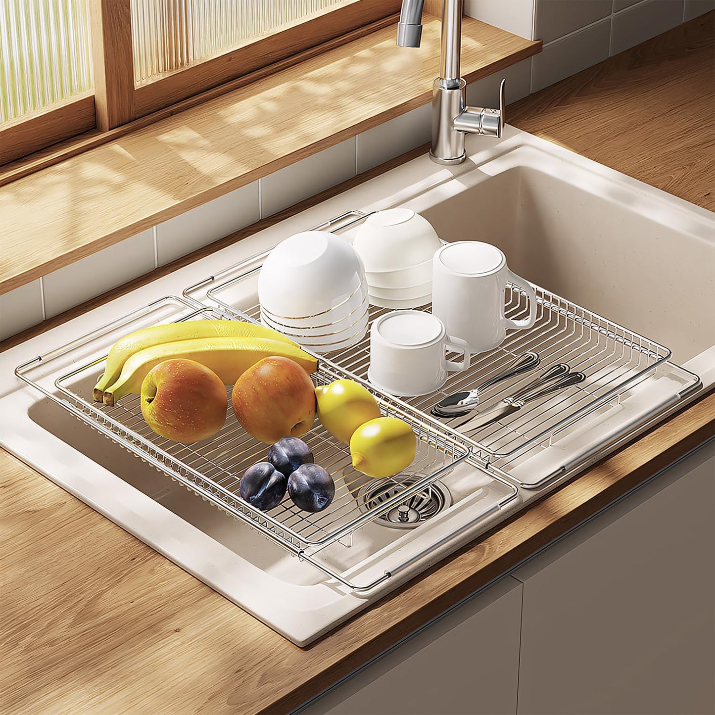 Dish Drying Rack, Stainless Steel Extendable Organizer for Kitchen Counter, Dish Dryer Rack for Inside Sink 304 Stainless Steel Adjustable 16.54" to 31.1" in Sink Dish Drying Rack 1(10.2" x 16.5")