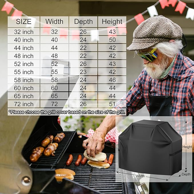 Grill Cover, 48 inch Heavy Duty BBQ Gas Grill Cover for Outdoor Grill, Waterproof, Weather Resistant, Anti-UV, Rip-Proof, Fade Resistant Barbecue Cover with Hook-and-Loop Straps for Most Grills