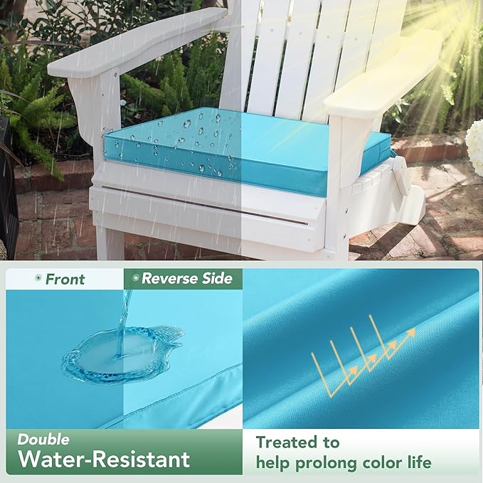 Summsun Outdoor Chair Cushions Set of 2: Waterproof & Fade Resistant Seat Cushion for Patio Furniture - 19 x 19 x 2 Inch Chair Pads with Ties and Hidden Zipper - Patio Chair Cushion Replacement, Teal