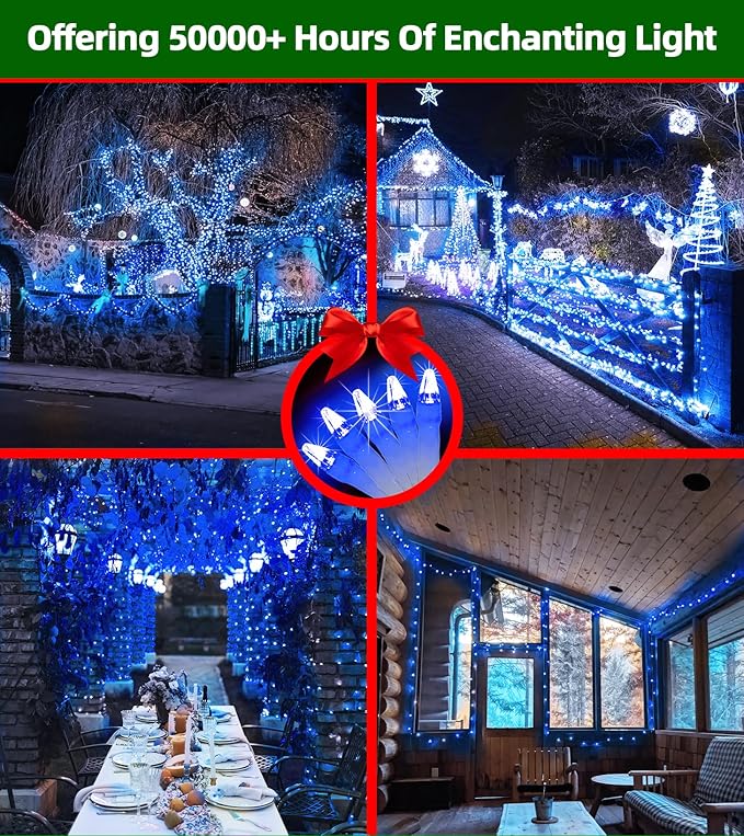 1500 LED Chrstmas Lights, 470ft Outdoor Christmas String Lights with 12 Modes, Blue LED String Lights with Timer Dimmable Waterproof for Outside Tree Fence Garden Xmas Wedding Party Decor Blue