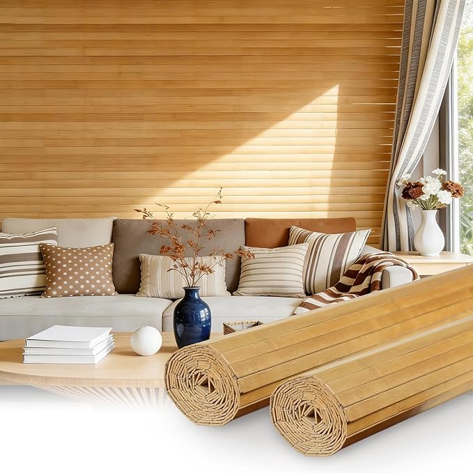 Natural Bamboo Wall Panel for Interior Wall Decor, Pole Wrap Wainscoting Wall