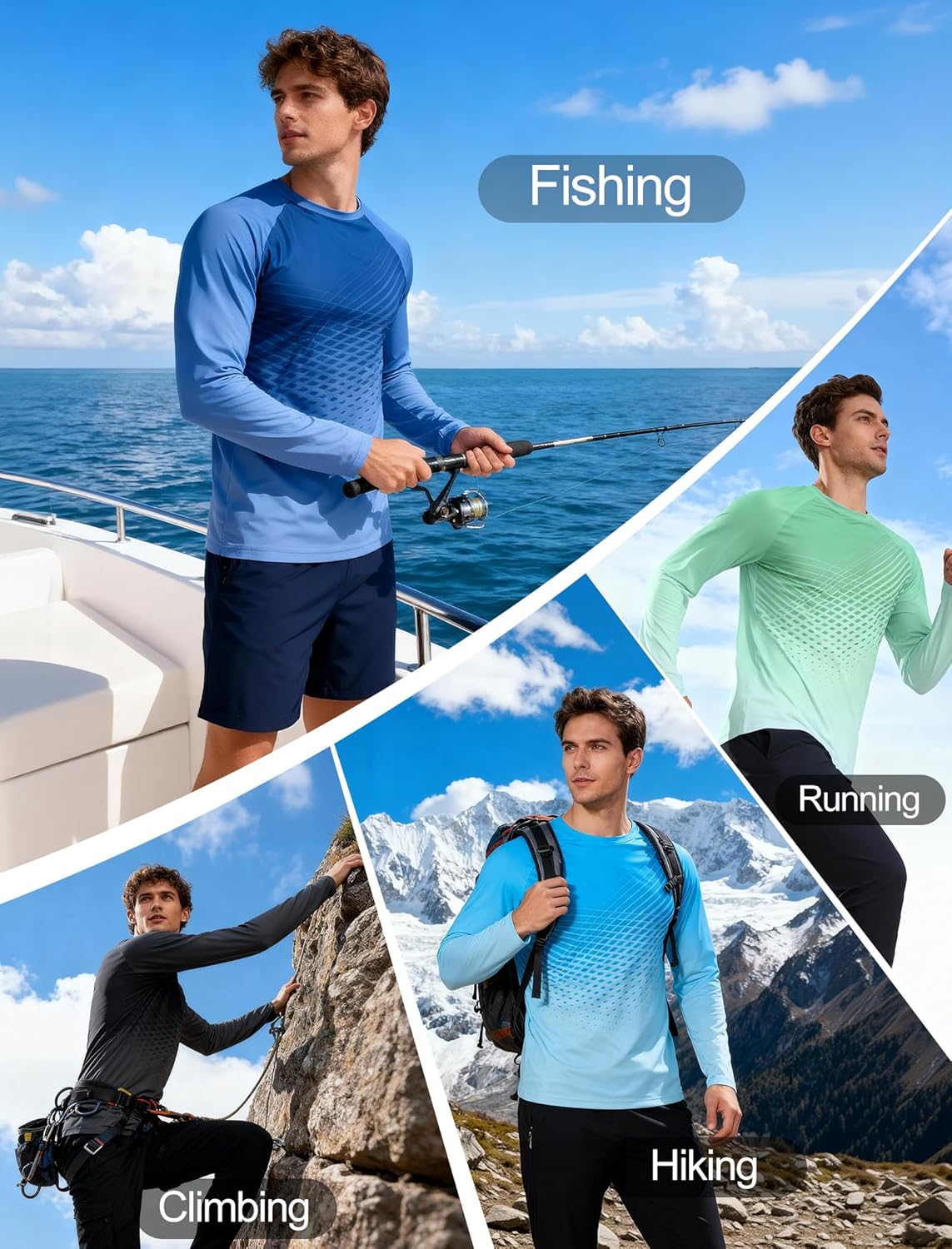 Skiennix Men's Long Sleeve Rash Guard - UPF 50+ Sun Protection Swim Shirt | Quick Dry Lightweight Top