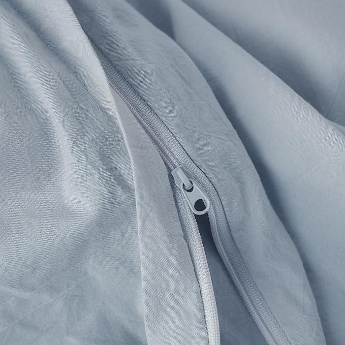 JIYUAN 100% Washed Cotton Duvet Cover Set 2 Pieces Twin, 1 Duvet Cover 68x90 Inches(Comforter Not Included) and 1 Pillowcases,Linen Feel Bedding Set Comfy and Breathable, Heathered Light Blue