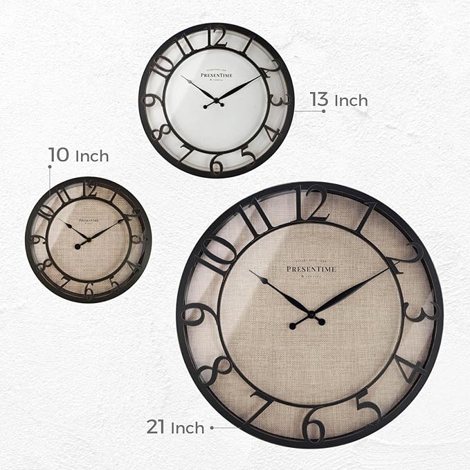 Presentime & Co 10" Farmhouse Series Wall Clock, Cottage Style, Faux Burlap