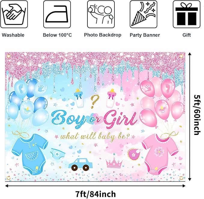 Avezano Gender Reveal Backdrop Boy or Girl What Will Baby Be Gender Reveal Party Decorations Pink Blue Balloon Background for Baby Shower Banner Supplies (7x5ft)