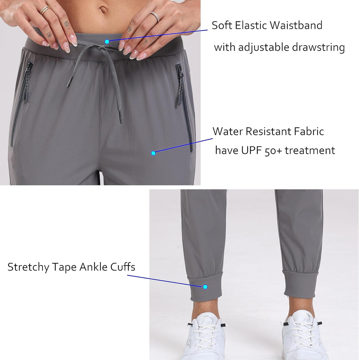 Oalka Women's Lightweight Cargo Hiking Pants - Quick Dry Travel Joggers with Pockets
