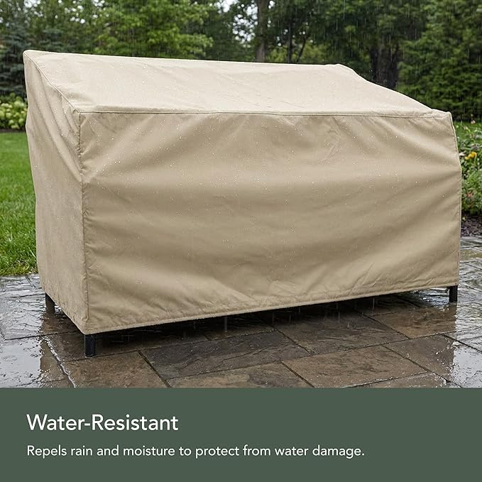 Covermates Elite Outdoor Patio Sofa Cover – Water-Resistant 300D Polyester, Double-Stitched Seams, Elastic Hem, Auto-Locking Drawcord & Mesh Vent for Moderate Weather, 78W x 38D x 38H, Khaki