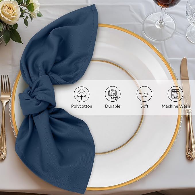 Zoyer Cloth Napkins Set of 12, 18x18 Inches Cotton Enrich Napkins Cloth ‎Washable, Soft & Durable Dinner Napkins for Parties, Wedding, Christmas, ‎Thanksgiving & Everyday Use - Navy Blue