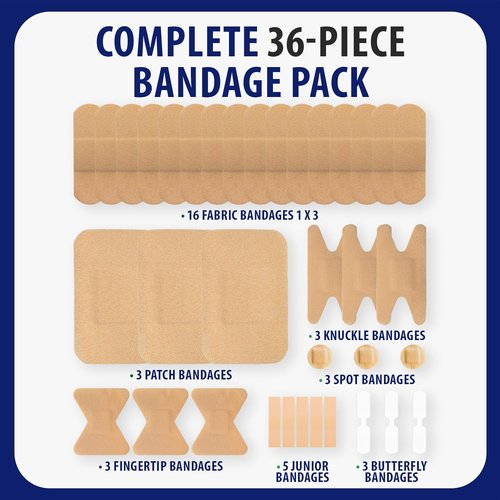 MFASCO First Aid Kit Bandage Refill Pack - Assorted Fabric Bandaids for On-the-Go Care - Small Size