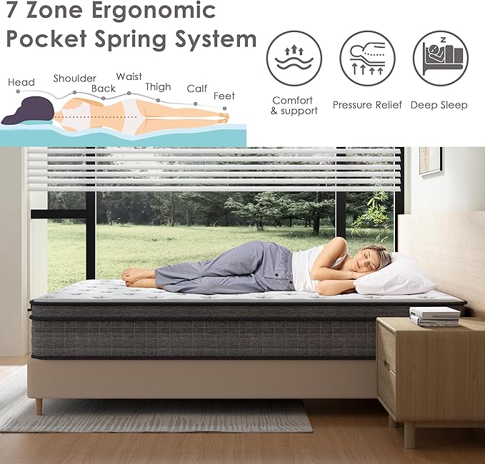 Full Mattress 10 Inch | Hybrid Mattresses Full Size in a Box | Medium Firm Memory Foam and Individual Pocket Springs | Fiberglass Free Bed Mattres | Breathable | CertiPUR-US