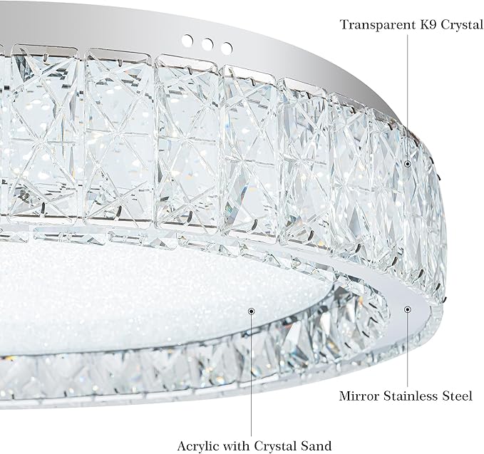 LamQee Crystal Flush Mount Ceiling Light Fixture, Dimmable LED Modern Close to Ceiling Light, Hallway Light Fixtures Round Ceiling Chandelier for Bedroom Kitchen Bathroom Closet Dining Room 17.72 inch