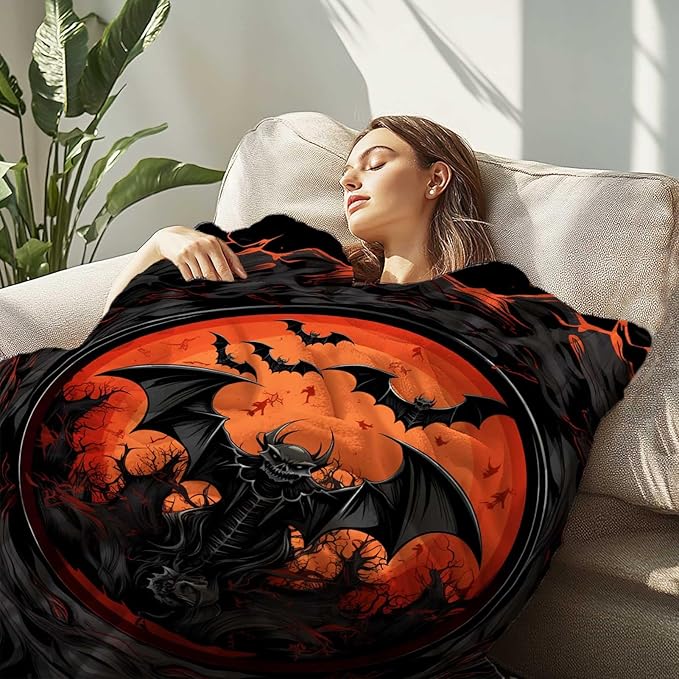 Firmiso Bat Blanket, Goth Throw Blanket for Men and Women, Gothic Gifts for Halloween, Spooky Home Decor for Couch and Living Room, Fade Resistant, Hand or Machine Wash, 40×50 Inches