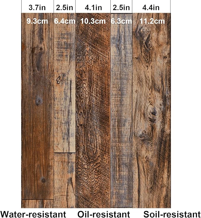 WENMER 17.71" x 590" Brown Wood Wallpaper Peel and Stick Wallpaper Shiplap Self