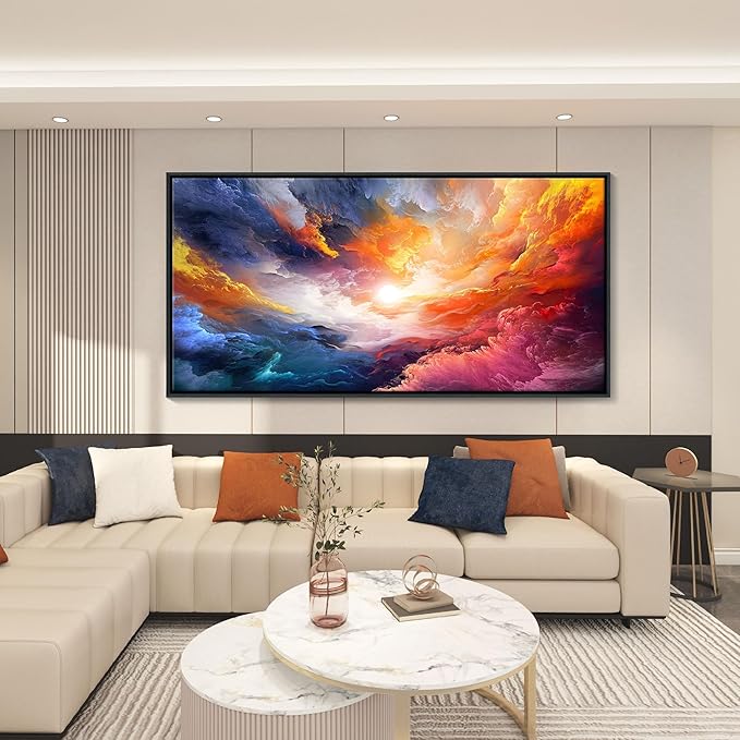 Pogusmavi Framed Colorful Wall Art | Abstract Canvas Art | Pictures for Living Room Wall Decoration | Contemporary Home & Office Decor | Colorful Large Wall Art | Bedroom Decor Aesthetic 24×48in