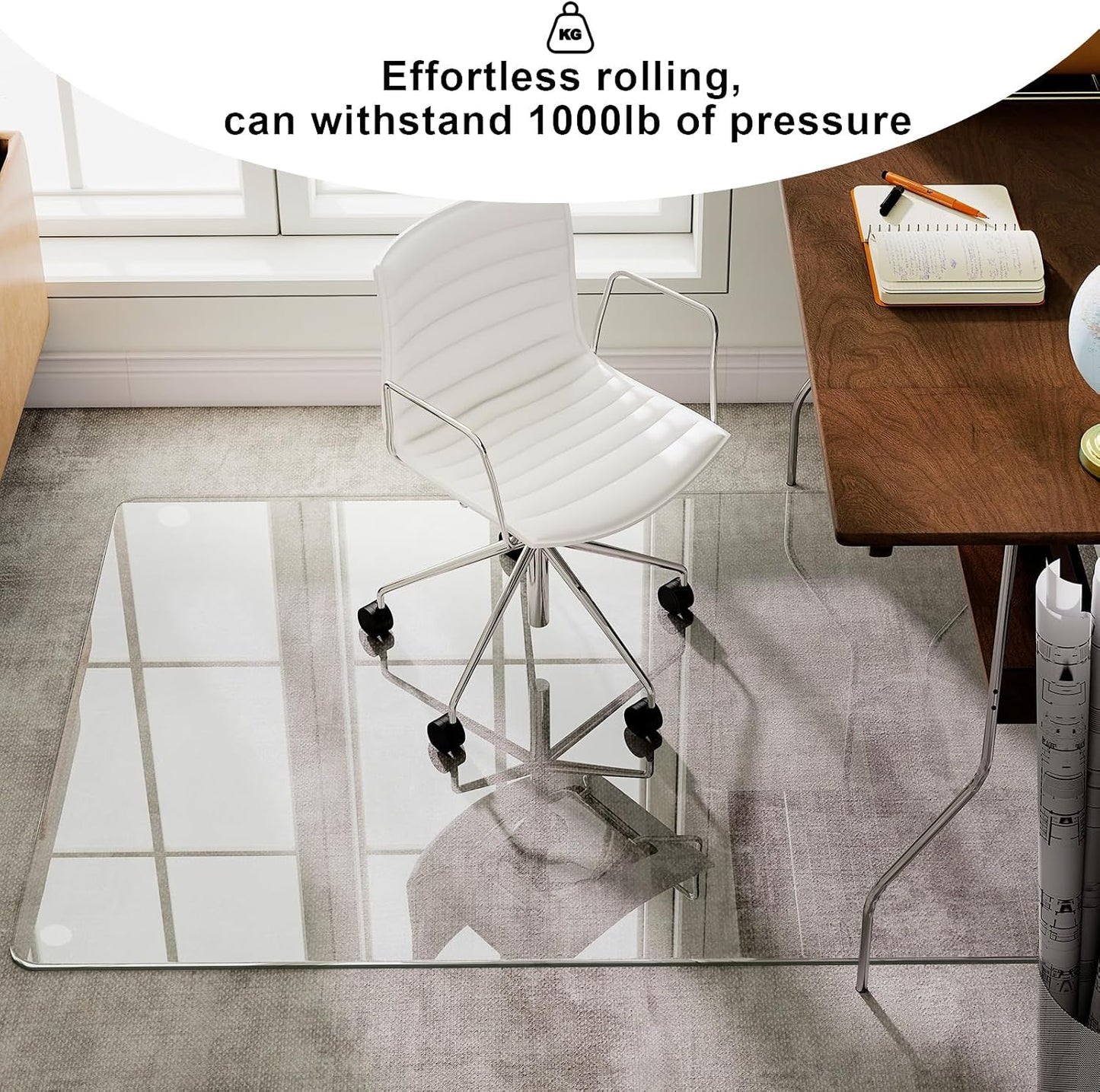 GLSLAND 47"x40" Tempered Glass Chair Mat Heavy-Duty Floor Protector for Carpet & Hard Floors Scratch-Resistant Office Computer Desk Mats Clear