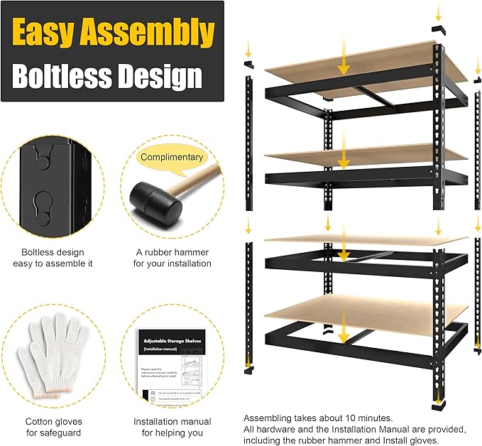 PrimeZone 40" W x 20" D x 59" H Heavy Duty Storage Shelves, 4 Tier Adjustable Garage Shelving Unit, Metal Organizer Shelf Utility Rack for Warehouse Pantry Closet Kitchen, Black, 3 Pack
