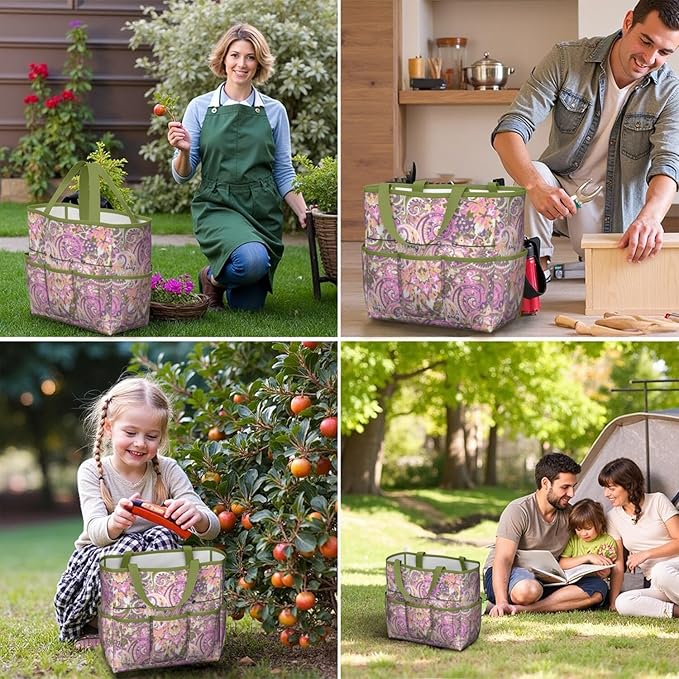 Paisley Garden Tool Bag - Waterproof Garden Tote with 8 Pockets, Large Storage Home Organizer Gardening Tool Oxford Bag for Garden Tools Kits Holder, Ideal Outdoor Gardening Gift for Women & Men