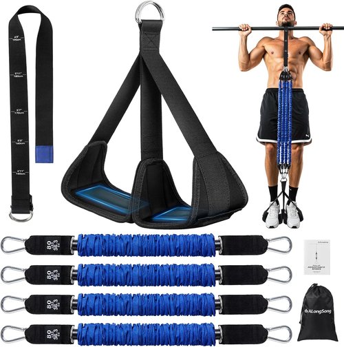 ALongSong Pull Up Assistance Bands - Upgraded Heavy Duty with Foot Support Pedal & 80Lbs Adjustable Resistance for Home Gym