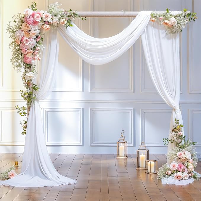 Wedding Arch Draping Fabric White Arch Drapes Sheer Backdrop Curtain for Ceremony Wedding Arches Decor 19Ft Length x 28" Width 1 Panel