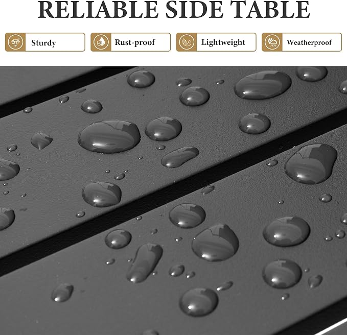 Crestlive Products Outdoor Side Table,Aluminum Rectangular Side/End Table, Small Patio Coffee Bistro Table for Outdoor Indoor (Black)