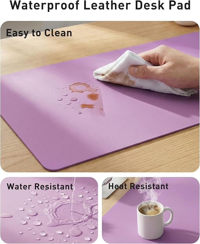 Aothia Faux Leather Desk Mat - Large Mouse Pad, Non-Slip PU Leather Blotter, Waterproof Writing Surface for Office and Home (Iris Violet, 40" x 24")