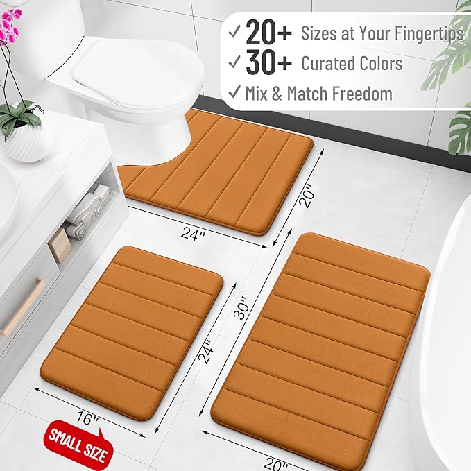 OLANLY Memory Foam Bath Mat 44x32, Super Soft Absorbent Bathroom Rugs, Quick Dry, Machine Washable Shower Floor Rugs, Bathmat Carpet, Bathroom Home Decor Accessories, Ochre