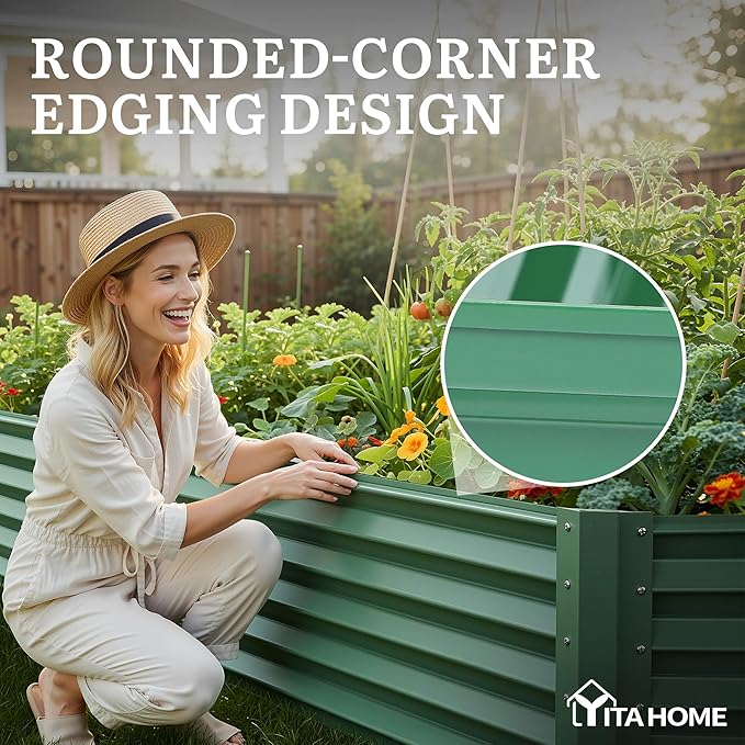 YITAHOME 6x3x1.5 2pcs Large Raised Garden Bed Kit, Galvanized Metal Planter Box with Gloves, Support Rod, Outdoor Above Ground Planters for Plants Vegetables Flowers, Green