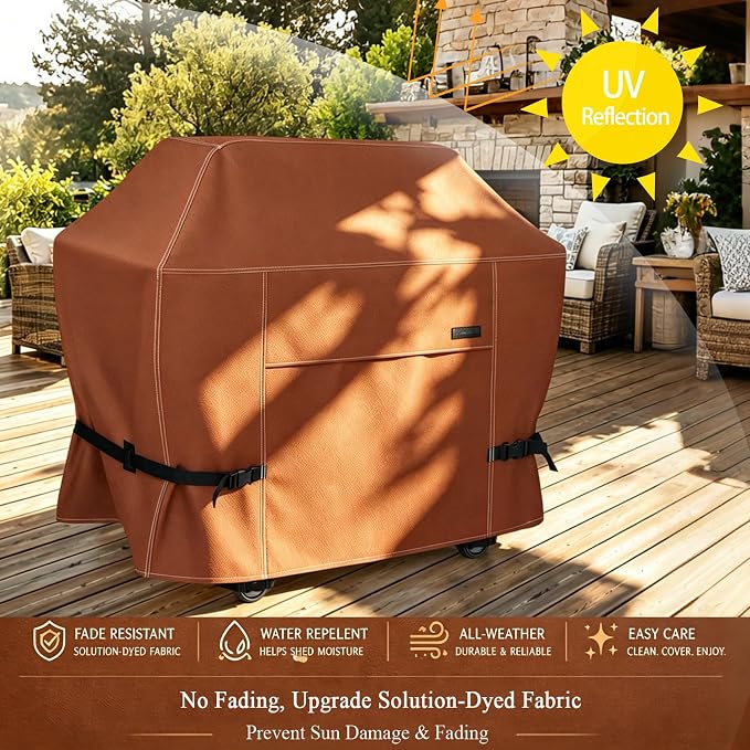 NettyPro Grill Cover for Outdoor Grill 64 inch, Waterproof Heavy Duty Gas BBQ Cover for Outside Weber, Char-Broil, Brinkmann, Jenn Air, Nexgrill 3-4 Burners Barbecue, Brown