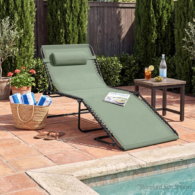 Best Choice Products Extra Wide Patio Chaise Lounge Chair, Portable Outdoor Folding Recliner for Lawn, w/ 8 Positions, Handles, 440lb Capacity - Sage Green