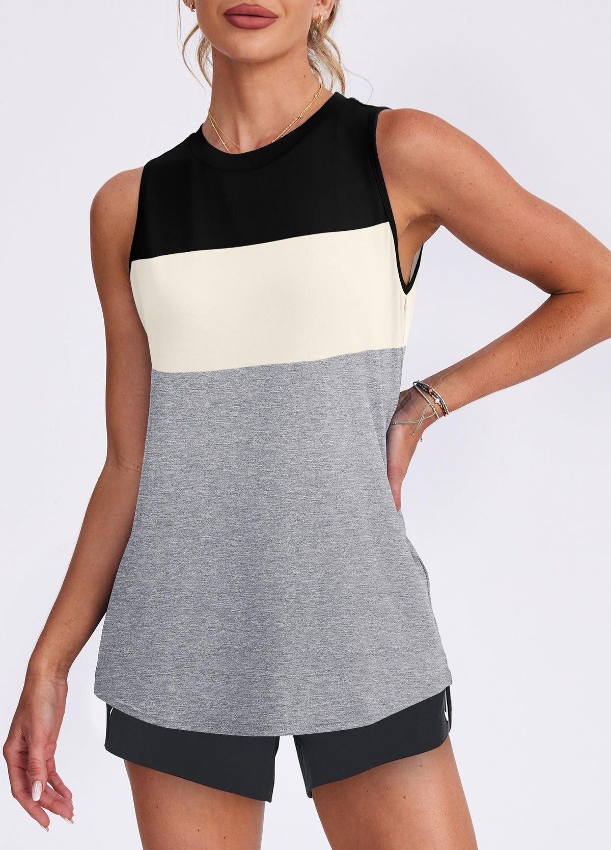 Womens Workout Tops Athletic Sleeveless Shirts Exercise Running Tank Tops Active Gym Tops Black White Grey S