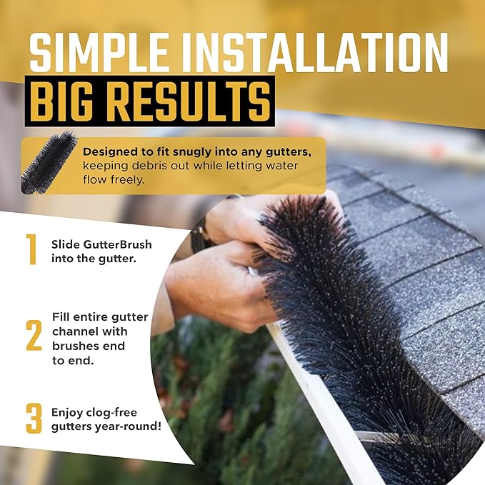 GutterBrush Gutter Guard 5.25-Inch Diameter – 96 Ft - DIY Leaf Filter for Small Gutters | No Tools Needed, Easy Install | Prevents Clogs & Reduces Cleaning | Made in USA