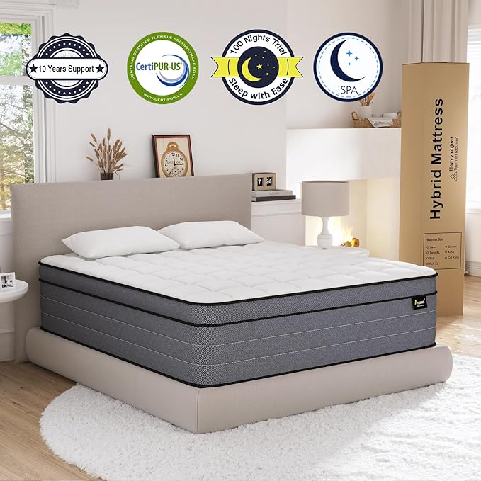California King Mattress, 12 Inch Cal King Hybrid Mattress with Gel Memory Foam and Pocketed Springs,Firm Cali King Bed in a Box, Pressure Relief and Motion Isolation&Cooling Feel