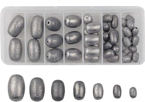 Fishing Egg Sinker Weights Kit, 42pcs Saltwater Fishing Weights Assortment Oval Drop Bass Casting Worm Weights Tackle for Saltwater Freshwater Fishing